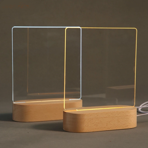 LED Acrylic Message Board Lamp – Wooden Base USB Night Light