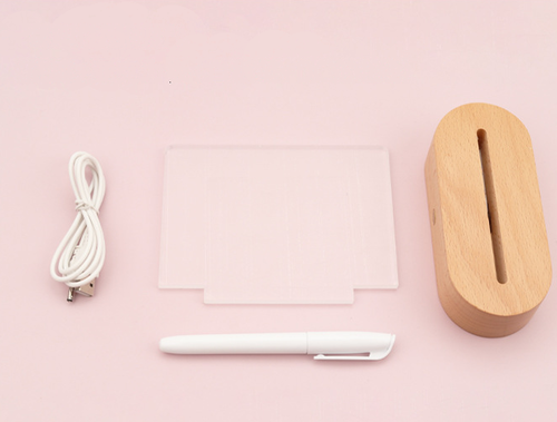 LED Acrylic Message Board Lamp – Wooden Base USB Night Light