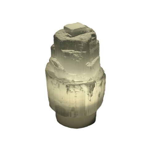 Selenite Skyscraper Lamp Mini – Natural Crystal Night Light with LED Tealight
